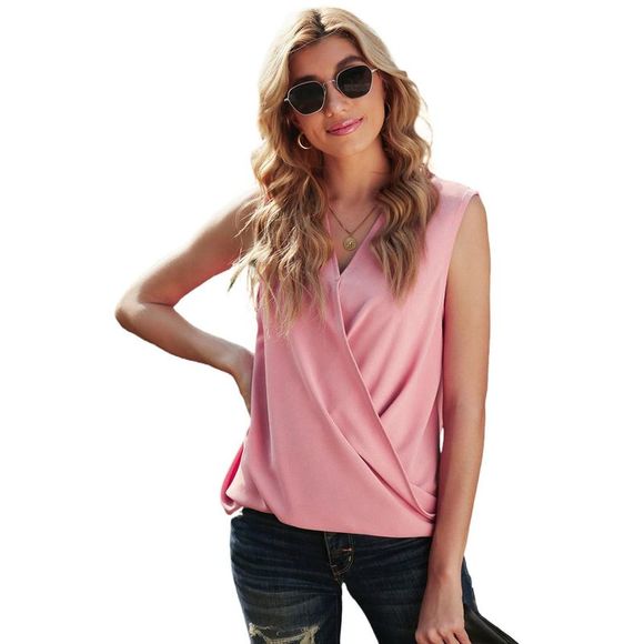 Azura Exchange  Pink V Neck Draped Tank Top - Picture 7 of 10